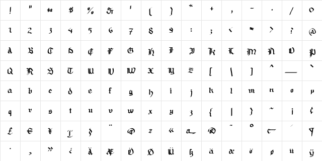 MousefraKtur Regular  glyph index