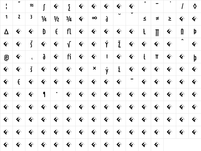PraterBlockTwo-FillExpert Regular  glyph index