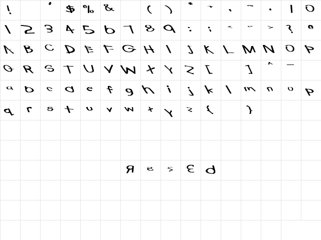 Tabatha Ex bold Lefties Bold Bold  glyph index