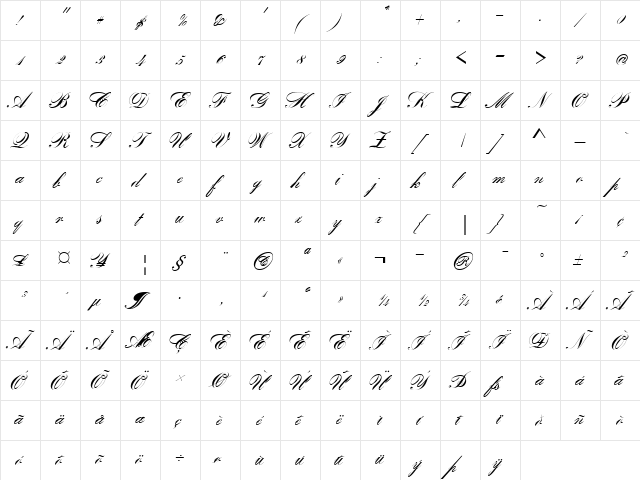 Bank Script D Regular  glyph index