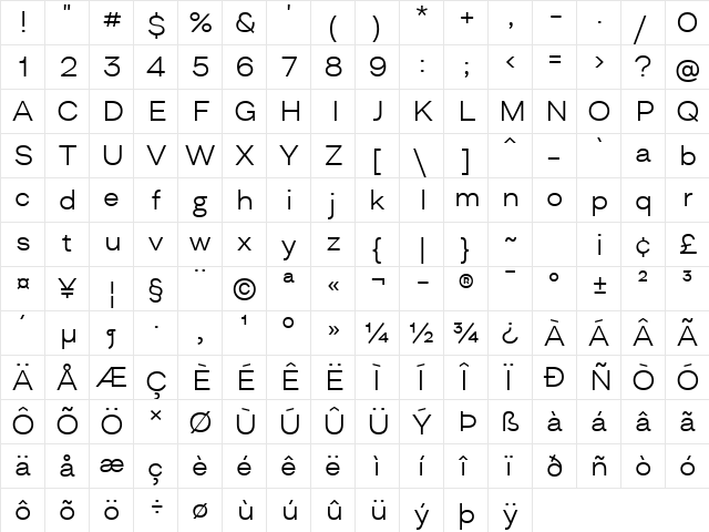 Asket Extended Light  glyph index