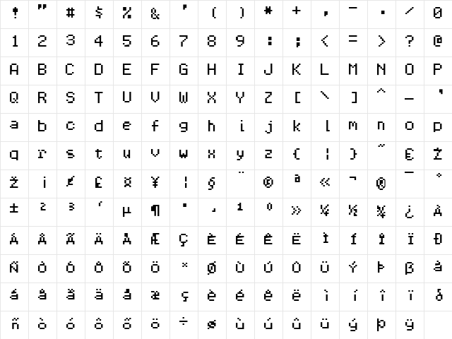 TerminalTTF Regular  glyph index