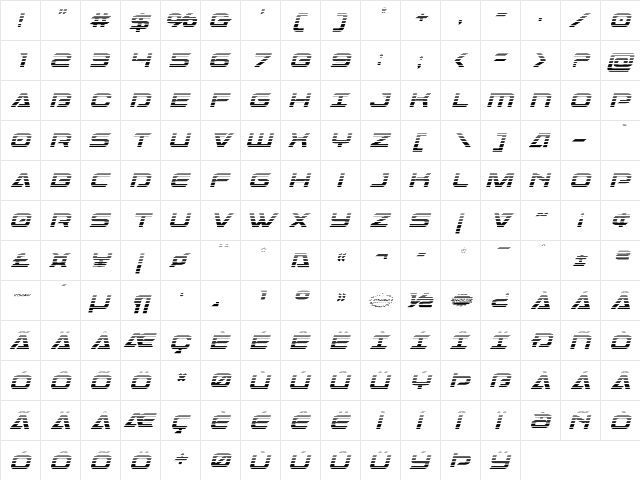Dameron Gradient Italic Italic  glyph index
