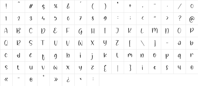 Snowyland Regular  glyph index