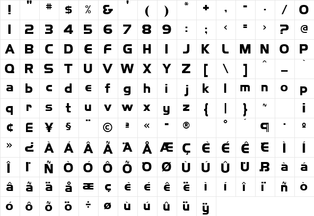 HancockParkLaser Park Bold Laser  glyph index