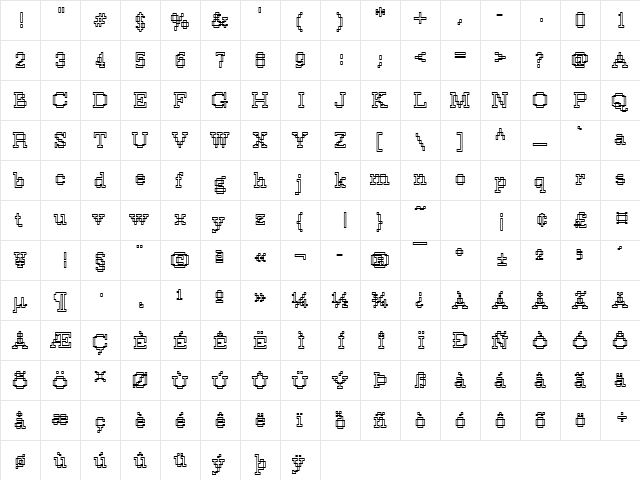 Rough33 Becker Regular  glyph index