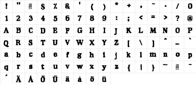 Hangover 2 Regular  glyph index