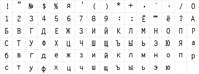 Cyrillic7SSK Regular  glyph index