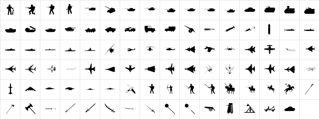 Military Regular  glyph index