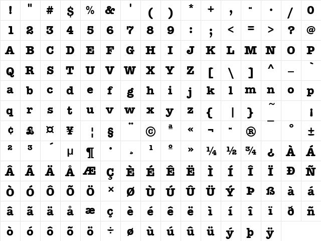 AmericanTypItcDBol Regular  glyph index