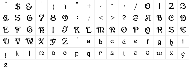 Reggio Regular  glyph index