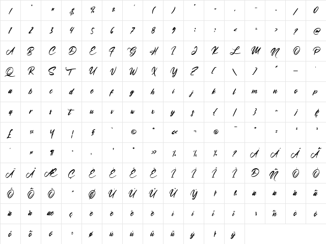 Jakarta Night - Free Personal Regular  glyph index