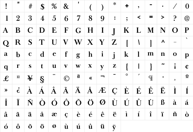 Oldbasker DemiBold  glyph index