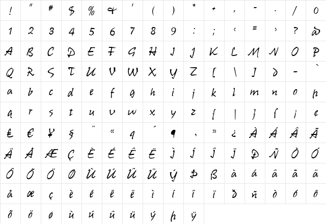 Almanac Regular  glyph index