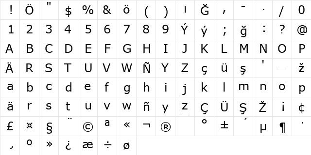 X Turkmen Verdana Regular  glyph index