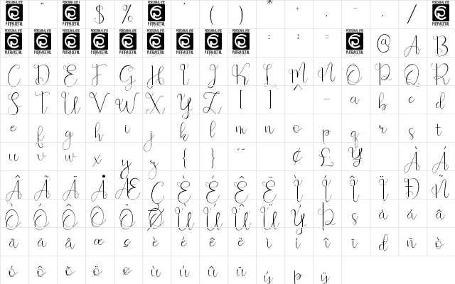 Beauty And Love ScriptFree Regular  glyph index