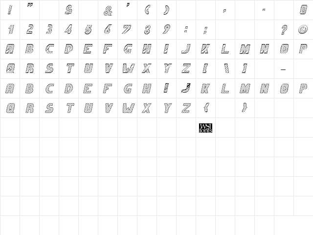 Candystriper Italic  glyph index