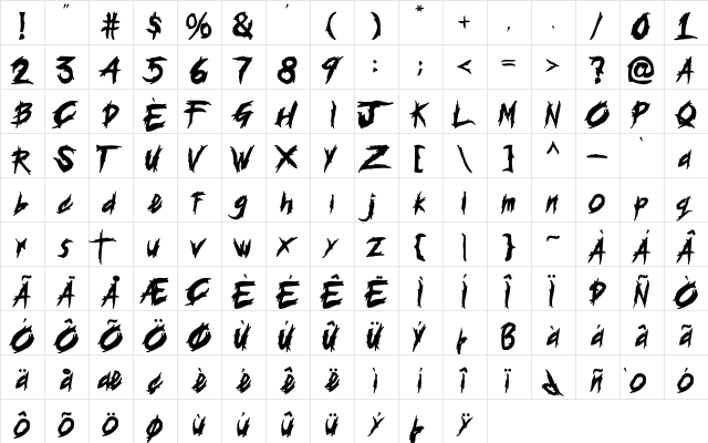 HisteriA Regular  glyph index