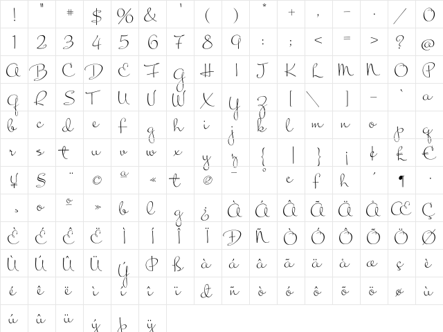 Mrs Blackfort Regular  glyph index