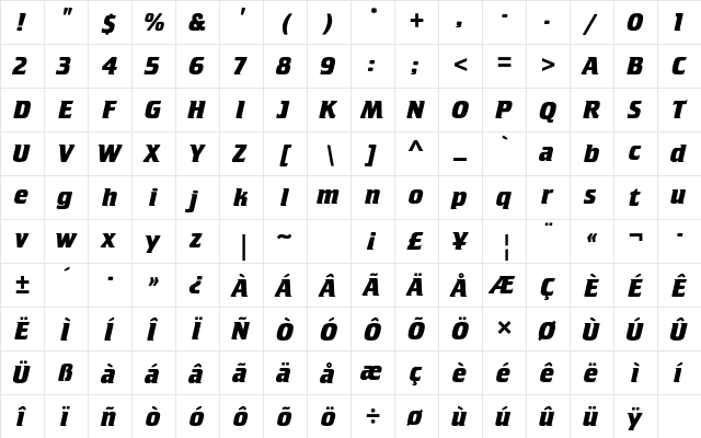 Crillee Bold Italic Std Regular  glyph index