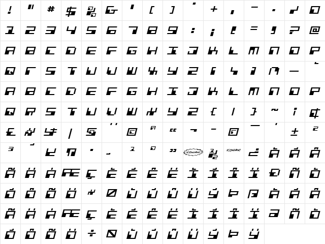 Phaser Bank Expanded Italic Expanded Italic  glyph index
