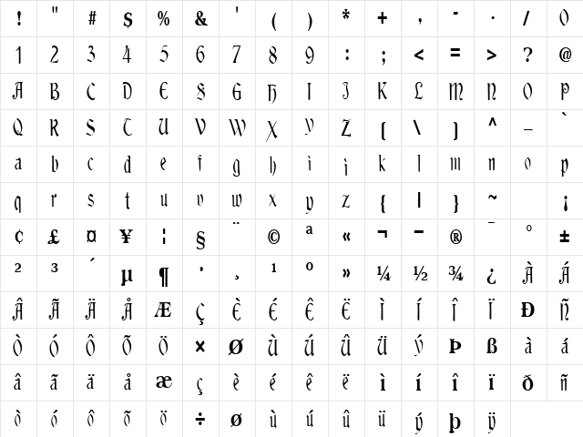 FranklinBook49 Regular  glyph index