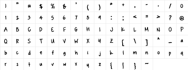 KUASQUE Regular  glyph index