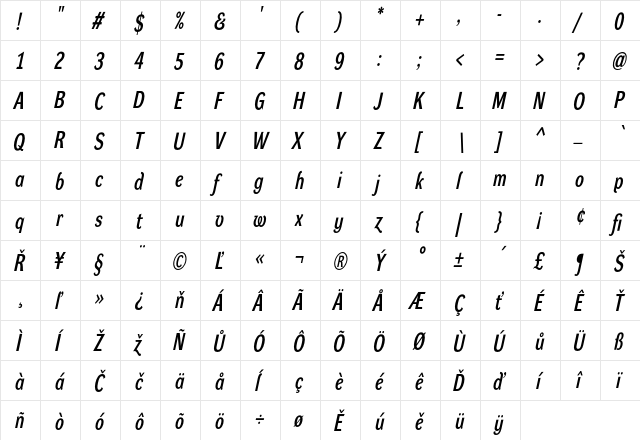 Dynamo LC Regular  glyph index