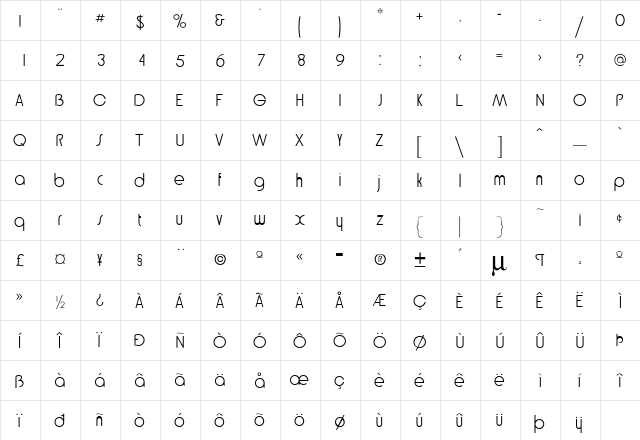 Bethel Regular  glyph index