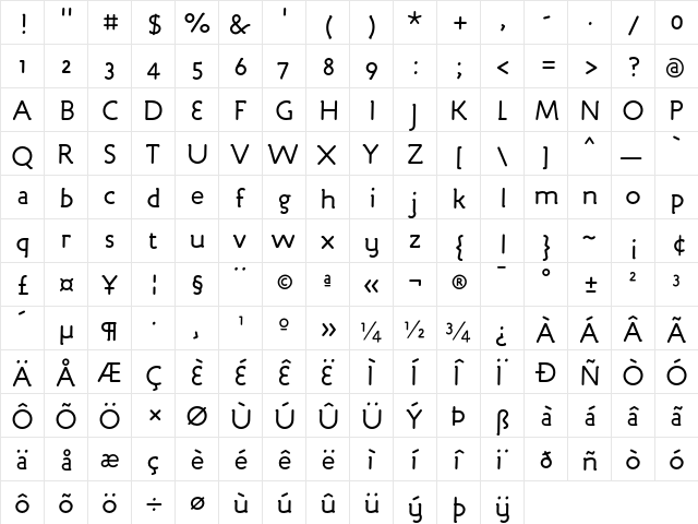 Engine Regular  glyph index