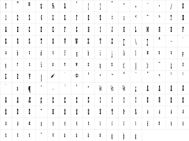 Daliwood NF Regular  glyph index
