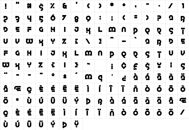 Galaxy Girl Regular  glyph index