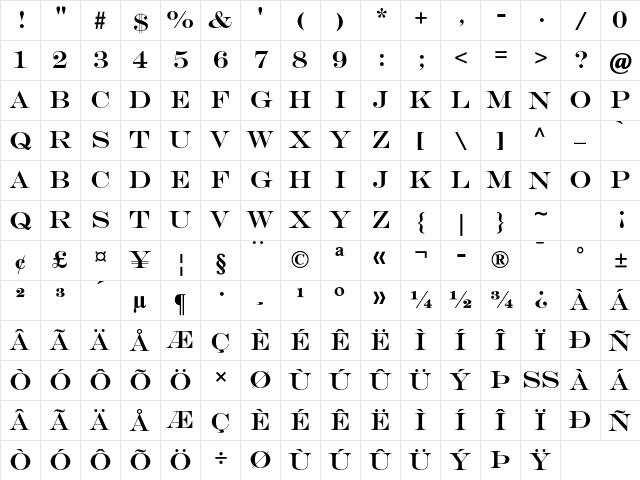 Engravers MT Std Regular  glyph index