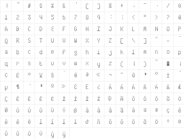 ABS Regular  glyph index