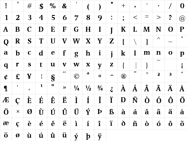 Devin Bold  glyph index