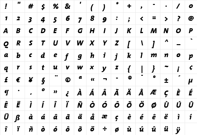 TheMix ExtraBold Italic  glyph index