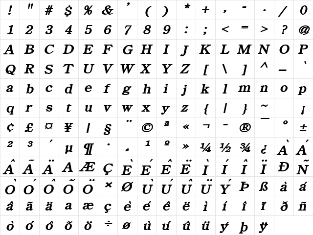 Cento Wide BoldItalic  glyph index