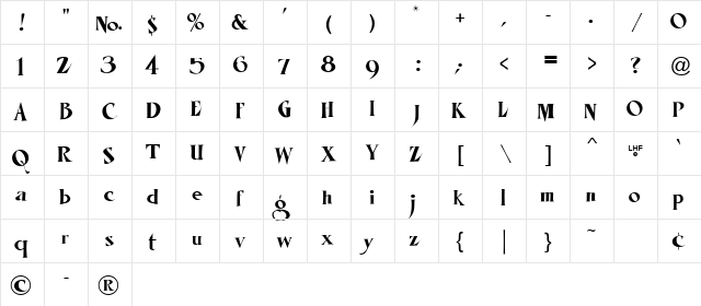 LHF Mister Kooky Regular  glyph index