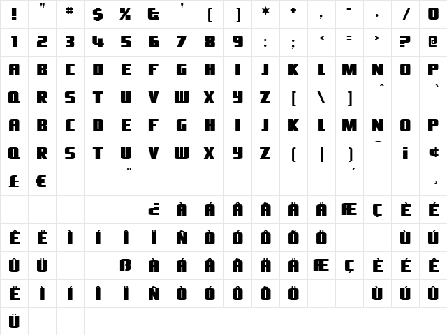 Oliver's Barney Regular  glyph index