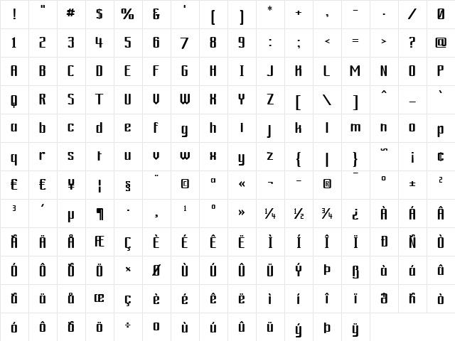 Ardour GM Regular  glyph index