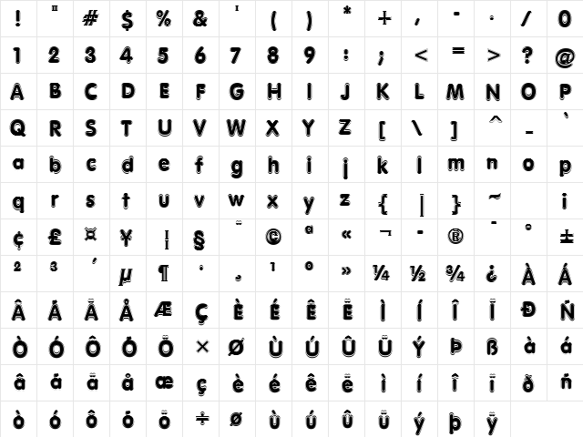 Ragey Regular  glyph index