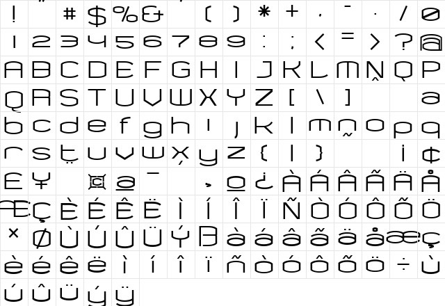 Chord Bold  glyph index