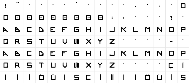 Ustura Regular  glyph index