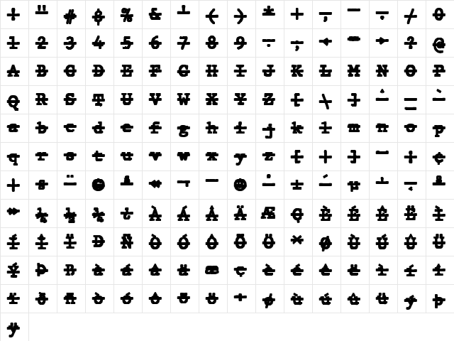 JMH Typewriter mono Black Over Regular  glyph index