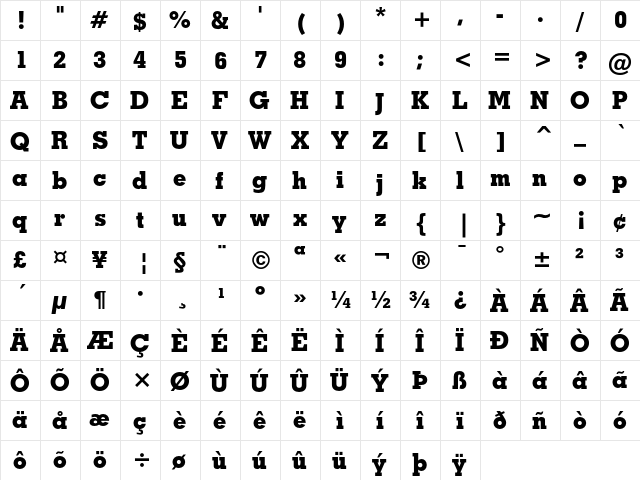 Geometric Slabserif 703 Extra Bold  glyph index