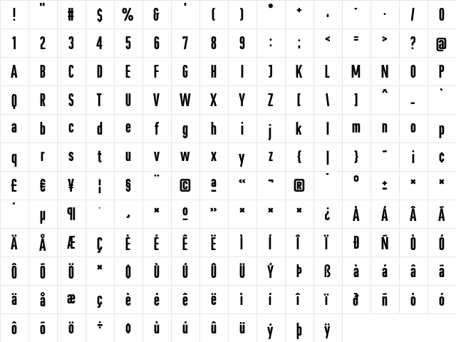 CstBerlinEast Bold  glyph index