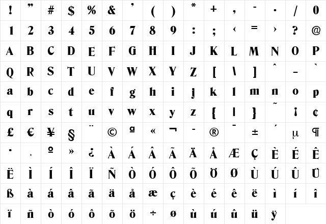 ThomasBecker-Heavy Regular  glyph index