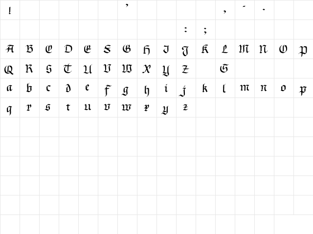 Gourdie Gothic Deux Regular  glyph index