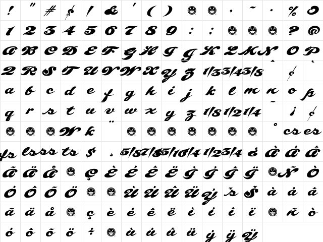 SCRIPT1 Bulletin Stub Normal  glyph index