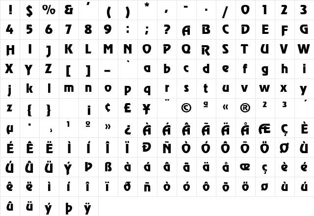 Revue Regular  glyph index